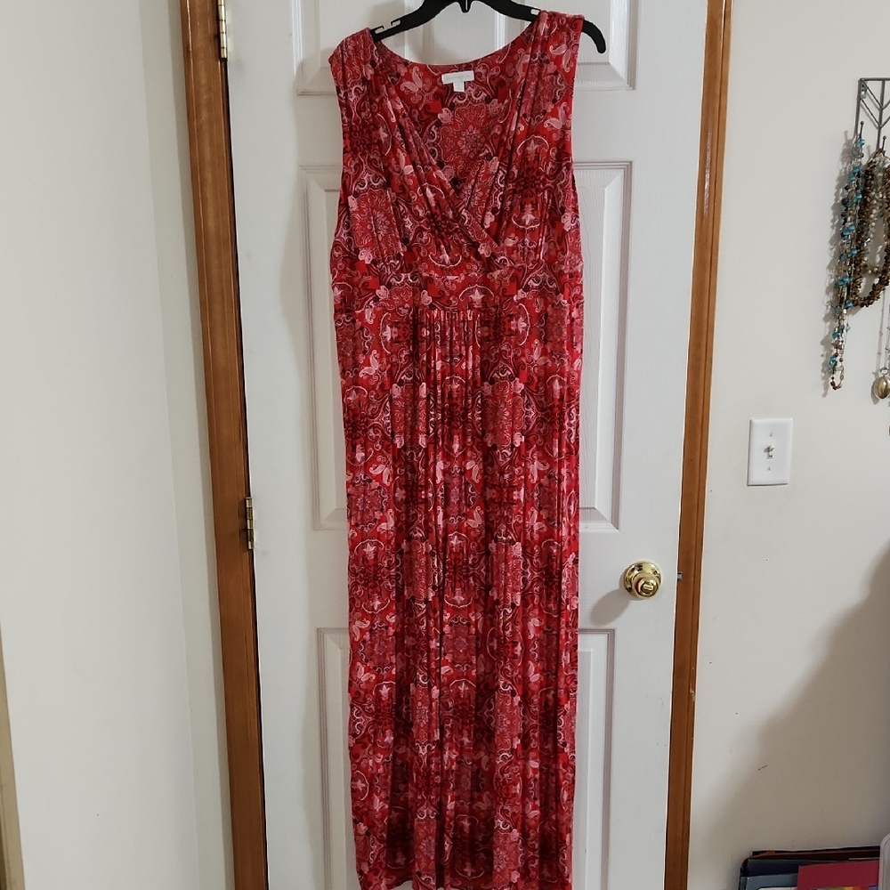 Charter Club Red and White Sleeveless V-Neck Sundress